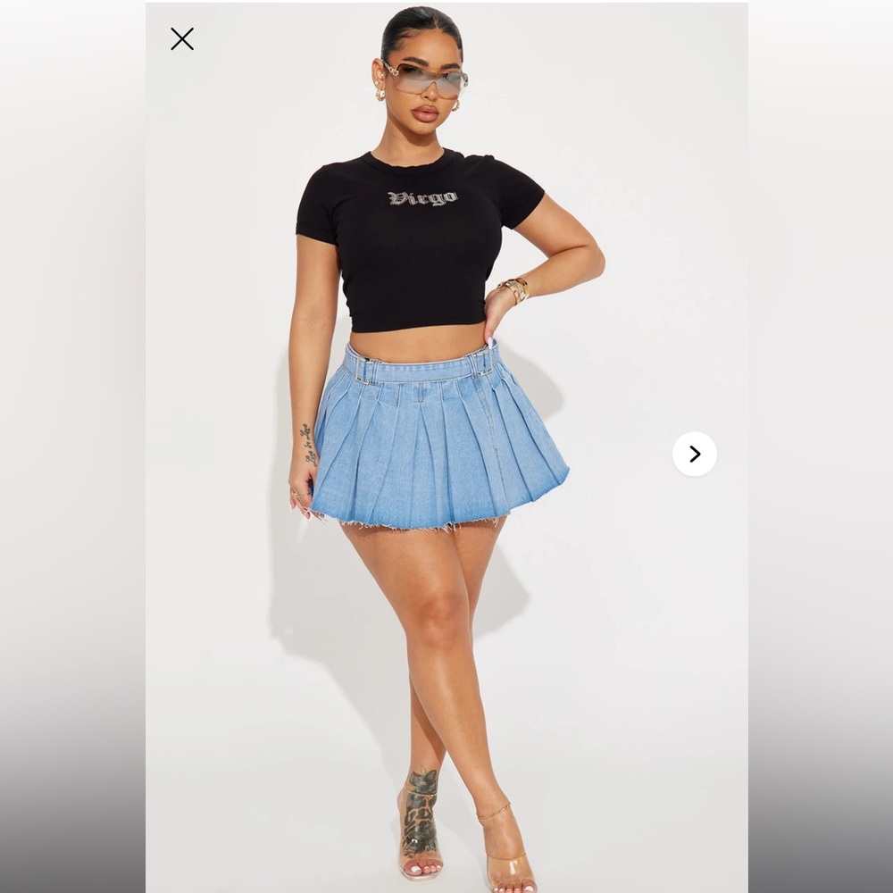 Blue Denim Pleated Skirt